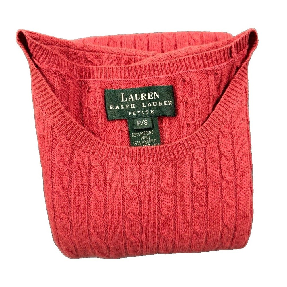 Lauren Ralph Lauren Cable Knit Merino Angora Cashmere Burgundy Womens Petite S